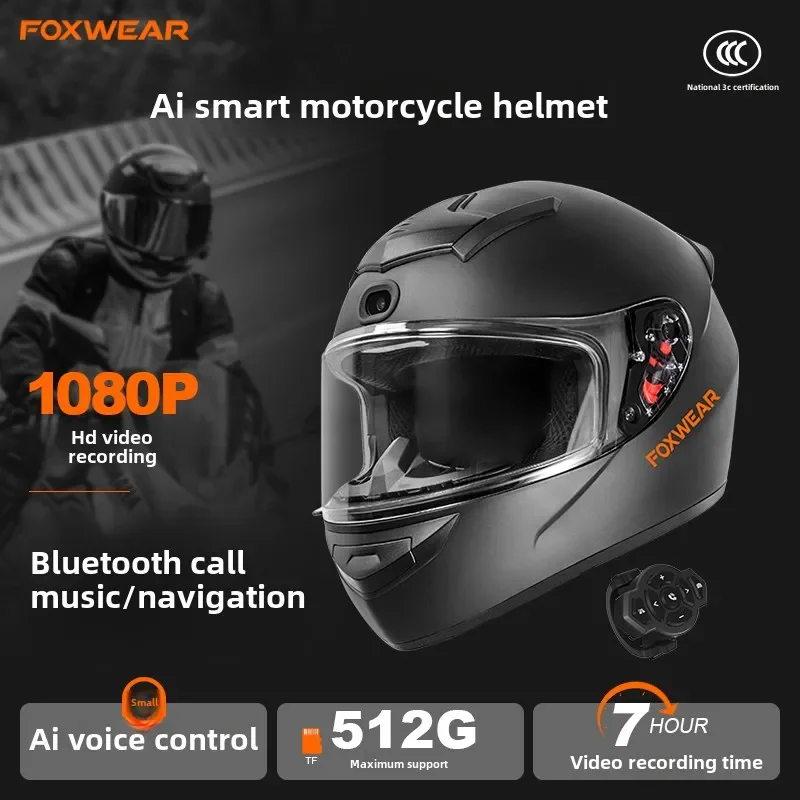 Full Face Motorcycle Helmet With Bluetooth - Casco moto AI Intelligence con fotocamera